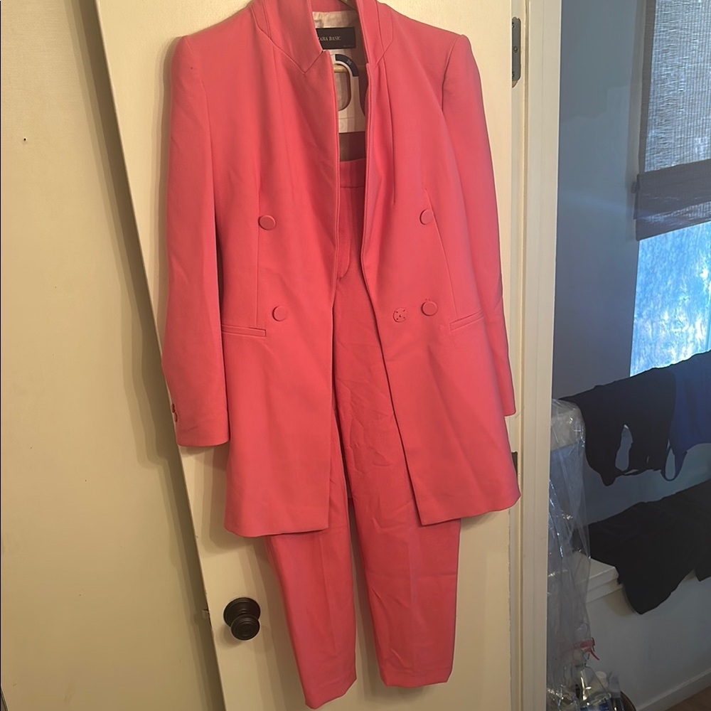 Pink Double-Breasted Blazer and Pants Set